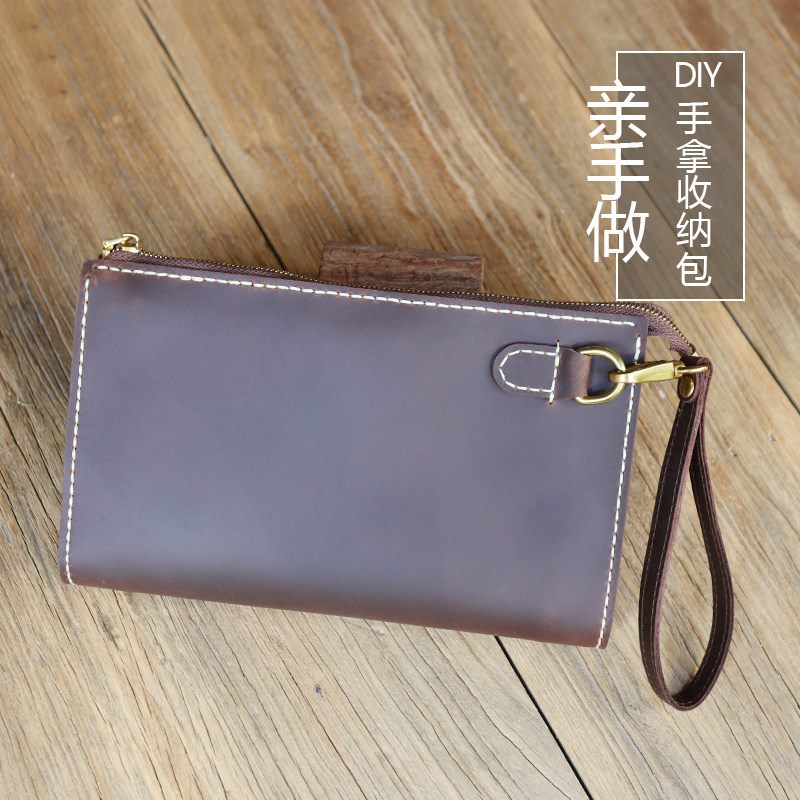 疯马皮挂钩手抓包大容量放手机多卡位休闲复古信封钱包潮男包114