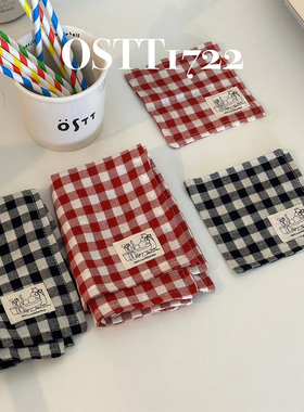 OSTT1722〈野餐日〉布艺餐垫杯垫ins黑红简约格子包包居家桌面