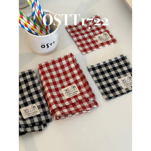 OSTT1722〈野餐日〉布艺餐垫杯垫ins黑红简约格子包包居家桌面