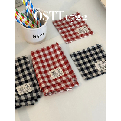 OSTT1722〈野餐日〉布艺餐垫杯垫ins黑红简约格子包包居家桌面
