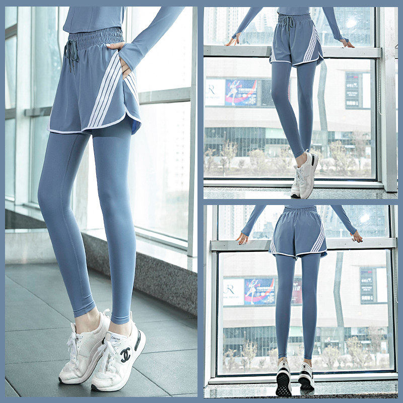 瑜伽裤女高腰提臀弹力紧身假两件运动裤收腹速干晨跑步健身服套装