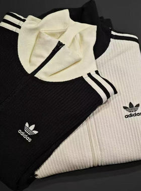 adidasoriginals三叶草系列服WAFFLEBBTT条纹夹克外套黑色JW0110
