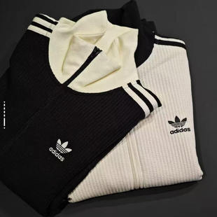 adidasoriginals三叶草系列服WAFFLEBBTT条纹夹克外套黑色JW0110
