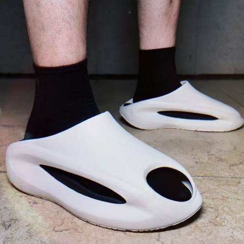 中国李宁 云游Slay 潮流百搭防磨减震防滑一字拖鞋白黑AZSV021-3