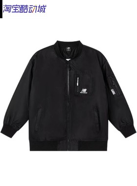New Balance 字母印花拉链长袖夹克加绒外套米色黑色AWJ23327-BK