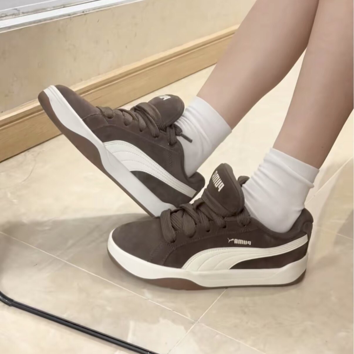 PUMA彪马 Park Lifestyle 皮革 舒适百搭 低帮 板鞋棕白406826-02