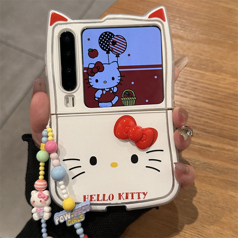 可爱猫耳朵kitty立体适用华为purax手机壳典藏版小米mixflip2/pocket2荣耀magicvflip硅胶套三星GalaxyZFlip6