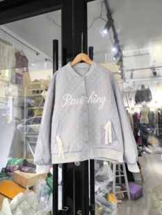 2025春秋新款韩版时尚百搭短款宽松刺绣字母加棉棒球服加厚外套女