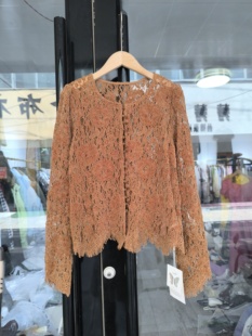 2025春秋装新款法式植绒钩花蕾丝衫开衫上衣女装宽松长袖镂空小衫