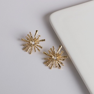 原创设计复古气质欧美金属质太阳花925银耳钉耳环耳夹女