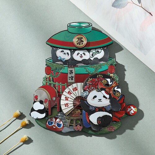 熊猫花花冰箱贴磁贴可移动木质冰箱贴成都纪念品旅游打卡熊猫周边