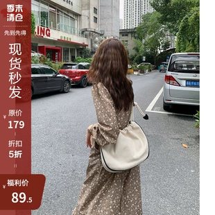 BingDaily系带碎花连衣裙女2022宽松显瘦中长款 季 a字裙 末打折