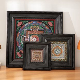 中式复古唐卡相框摆台正方形油画4寸6外框挂墙黑色画框装裱定制框