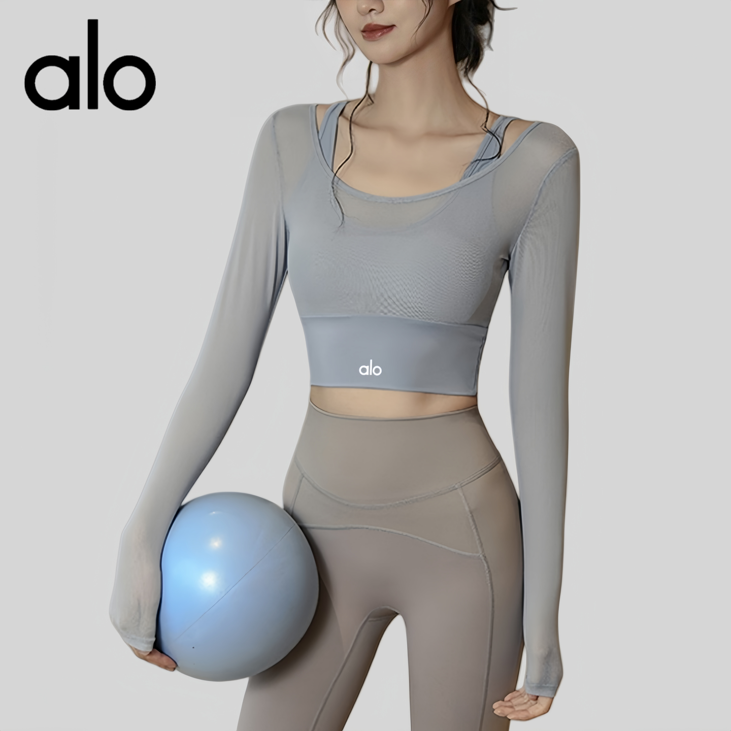 AIo瑜伽服女运动上衣带胸垫紧身显瘦长袖气质时尚跑步训练健身服