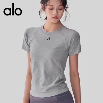 AIo健身女圆领弹力瑜伽服短袖透气速干跑步T恤夏修身显瘦运动上衣
