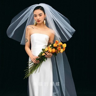婚纱头纱长款拖地双层蓬蓬头纱头饰超仙简约白色婚纱摄影拍照配饰
