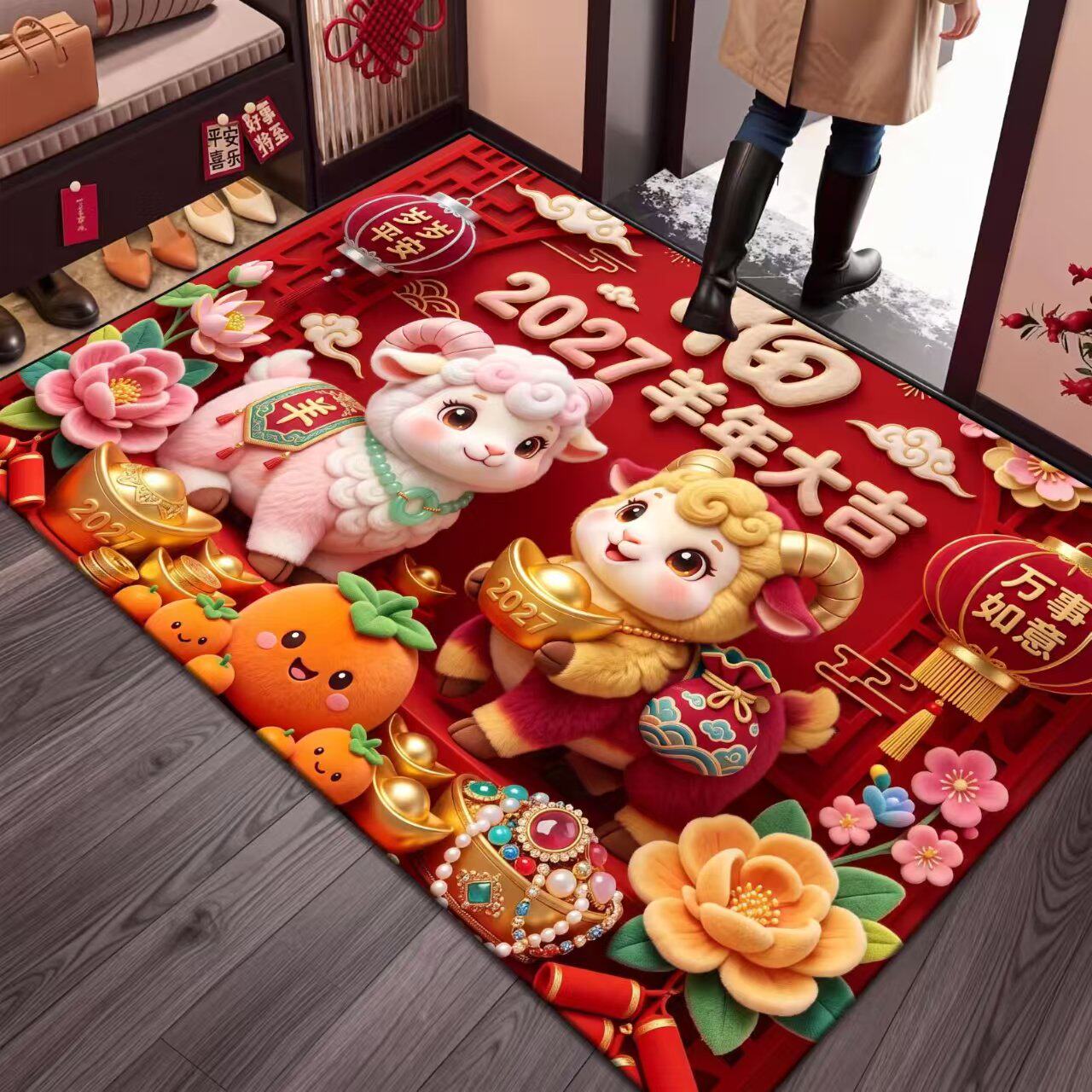 中国风新年吸水防滑入户门垫浴室玄关耐脏耐磨速干地垫脚垫硅藻泥