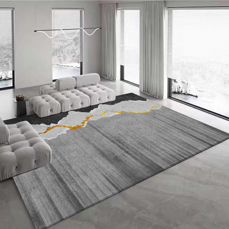 轻奢茶几免洗黑色可擦简约泼墨高级意式地毯客厅新款卧室沙发地垫