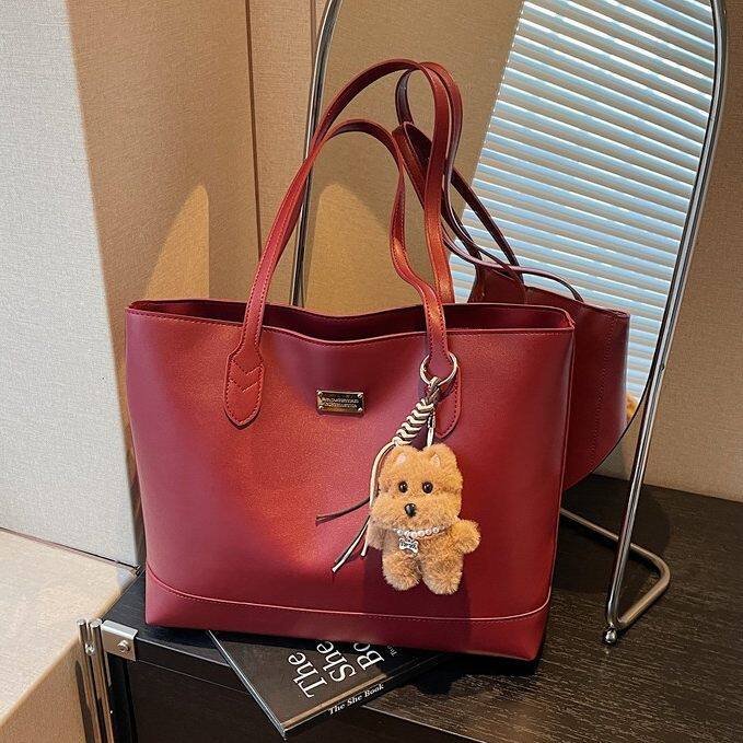 托特包女2026大容量喜庆结婚包包小众设计高级感新娘酒红色单肩包