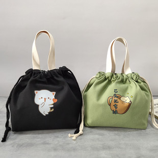 上班族带饭包铝箔锡纸保温饭盒袋抽绳帆布手拎包大容量便当包