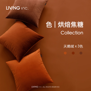LIVING 天鹅绒抱枕复古客厅沙发靠垫办公室腰靠枕床上 inc.焦糖色