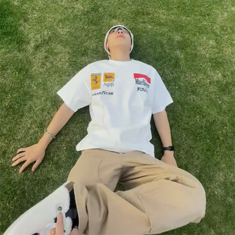 Purey 重磅小众复古法拉利赛车图案运动Vintage短袖宽松男生夏T恤