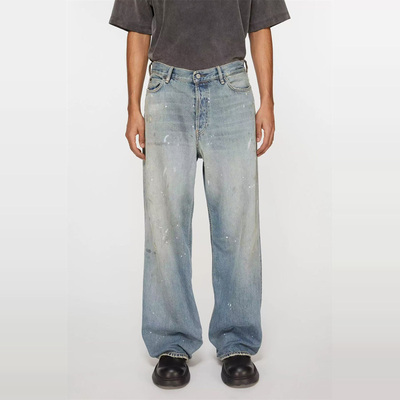 自主AC风格24FW秋冬廓形纯棉泼墨宽松休闲蓝色牛仔裤长裤男