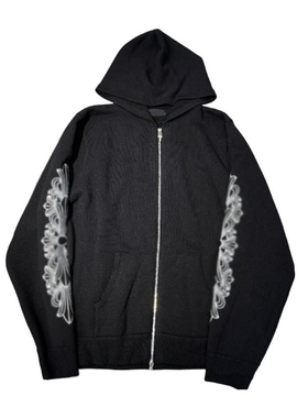 山羊绒！新款925镀银经典梵文花臂拉链连帽衫毛衣外套男女秋冬