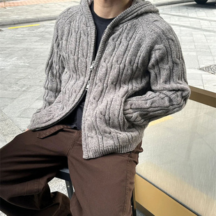 自主OUR LEGACY风格羊毛粗线开衫毛衣宽松外套夹克男女同款