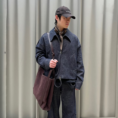 结构刺绣明线牛仔长袖夹克外套