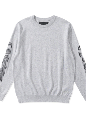 正确山羊绒定制自主黑色刺绣圆领套头针织羊绒花臂毛衣长袖男女