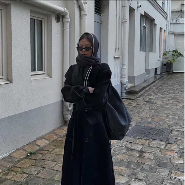 Lem风格 belted tote bag 炭黑色单件斜挎包 jennie同款帆布包
