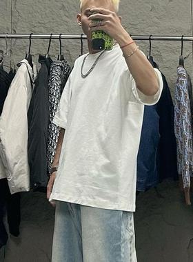 自主BV风格秋冬白色圆领黑色高克重宽松休闲打底衫短袖T恤男女