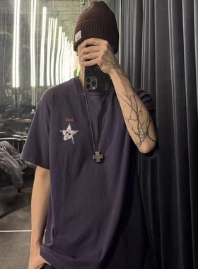 ERD忧郁的富二代 蓝紫色星星水洗做旧裂纹印花短袖 vintageT恤