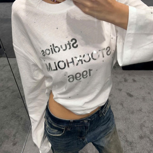 极致天花板AC小众设计复古做旧1996字母烫钻经典 T恤 烫钻字母长袖