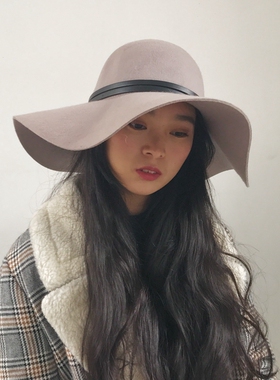 秋冬羊毛呢子黑色灰色女礼帽圆顶欧美街拍显脸小大沿毡帽女士帽子