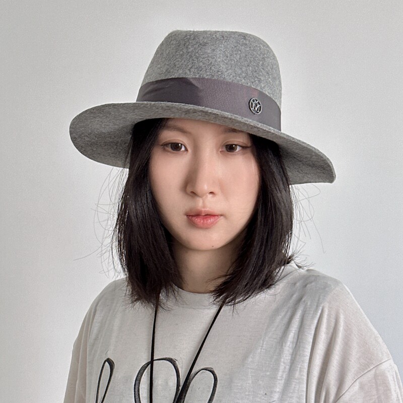 麻灰色洋气时尚显脸小男女秋冬帽子羊毛呢定型礼帽爵士帽英伦风