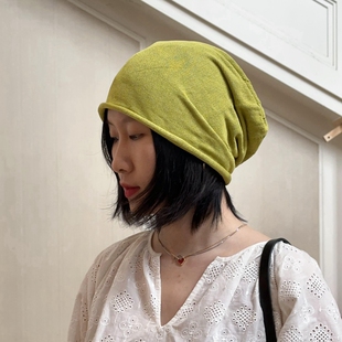 堆堆帽针织帽冷帽套头帽月子帽包头帽真丝款轻薄透气女士男士春夏