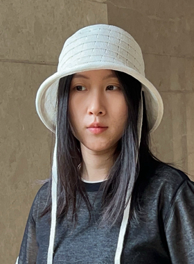 盆帽水桶帽亚麻可折叠女士夏季小众透气防晒显脸小黑色渔夫帽飘带