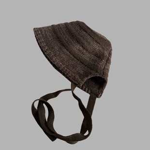 针织帽保暖帽韩系飘带款秋冬复古帽羊毛针织女士显脸小保暖护耳帽