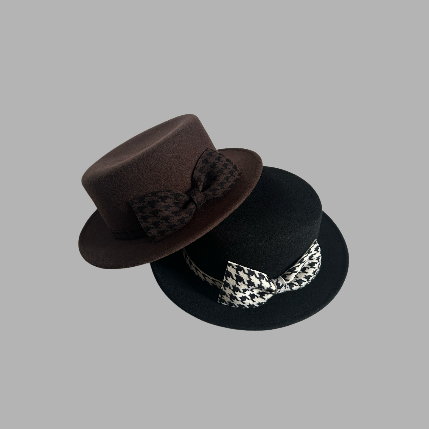 羊毛呢平顶平沿毡帽法式咖色灰色复古英伦风复古港风女士秋冬礼帽