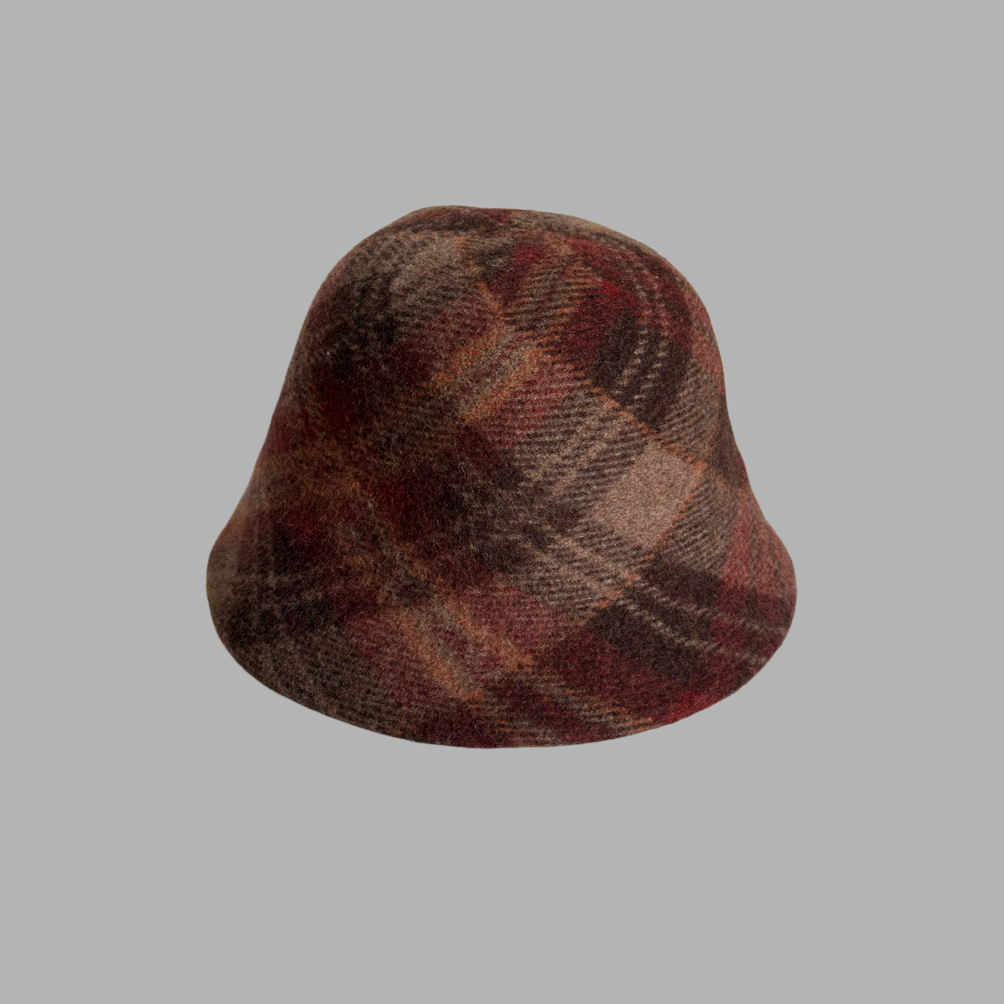 加厚保暖显脸小盆帽圆顶秋冬咖色格纹复古日系女士渔夫帽水桶帽