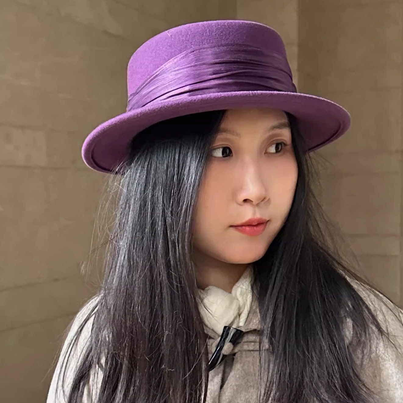 新国风真丝麻装饰洋气咖色显脸小平顶紫色羊毛呢秋冬定型礼帽精致,服饰配件/皮带/帽子/围巾,帽子,淘宝优惠券,粉丝福利购,淘宝优惠卷