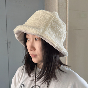 渔夫帽盆帽小帽檐显脸小冬季帽子日系羊羔毛可双面带女士男士加厚