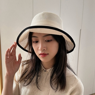 日本和纸帽子女蝴蝶结带钻时尚百搭大沿遮阳帽草帽防晒出游夏季