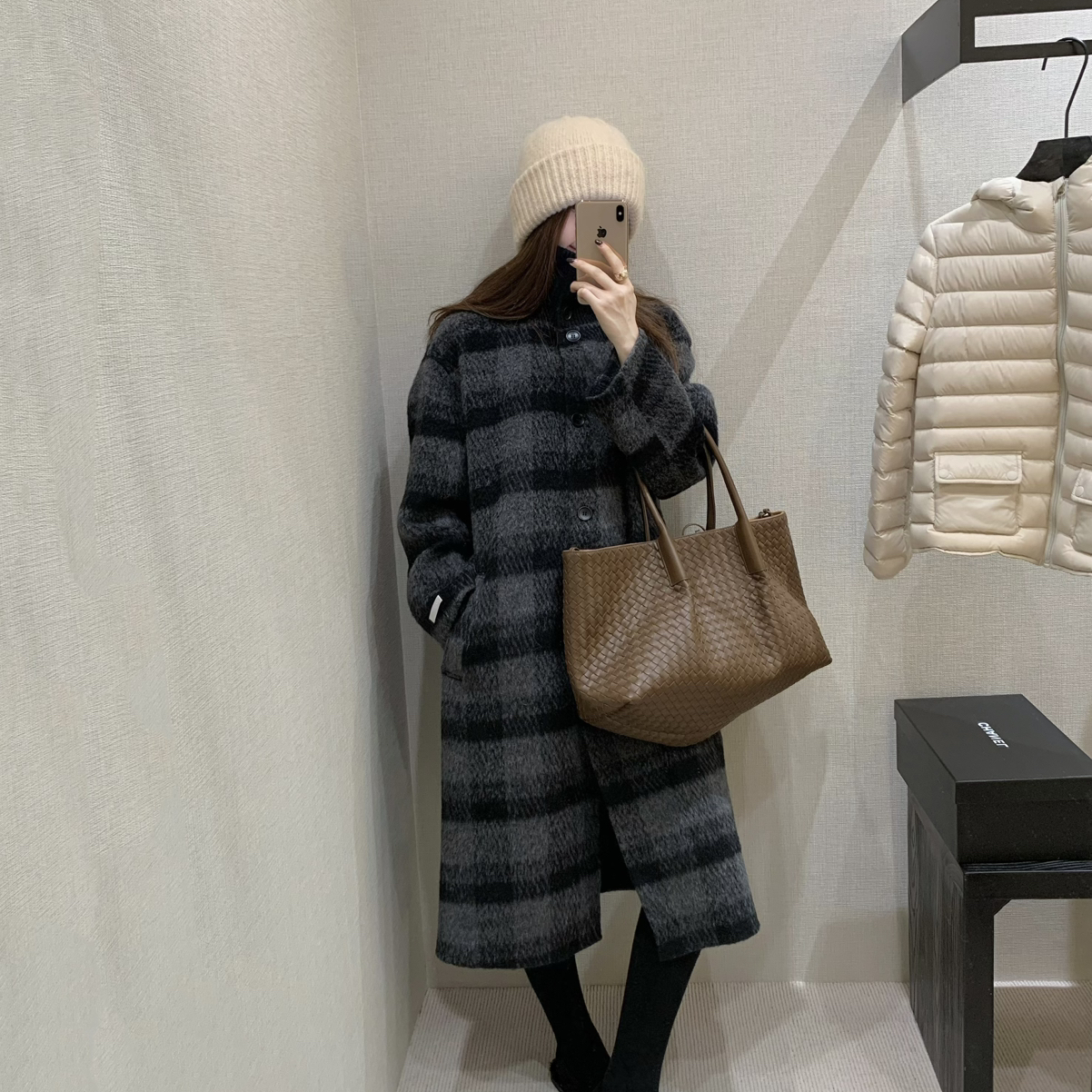 EASE-格纹长款大衣羊毛外套(含70羊毛)(很大牌不压身高哦)E25D007