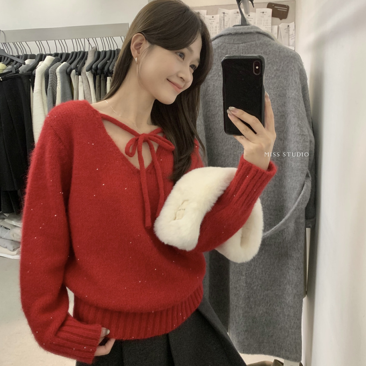 SS密思家-两面穿氛围感年会款系带套头保暖毛衣（含8羊毛）A06742
