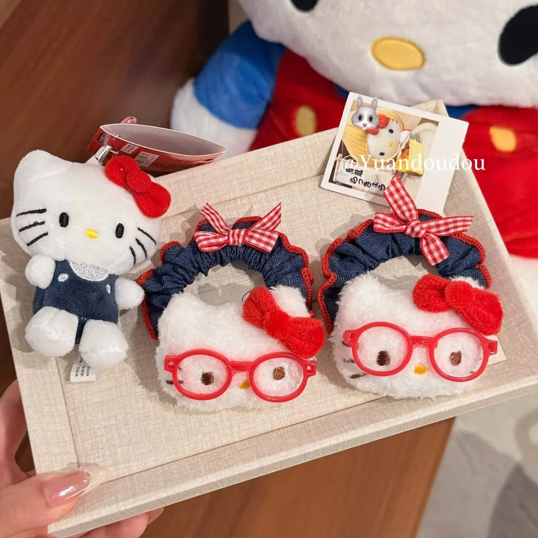 可爱古早眼镜幸运猫牛仔发圈少女简约感扎马尾高弹力发绳皮筋