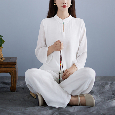 新中式佛系禅修居士服棉麻仙女打坐禅意仙气冥想茶道服拜佛套装