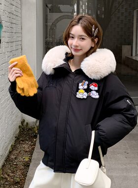可爱13岁初中学生羽绒棉服少女连帽加厚高中生棉袄韩系派克服外套